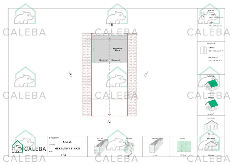 Casa de madera con porche y altillo GAIA 33.30 m², planimetría segunda planta