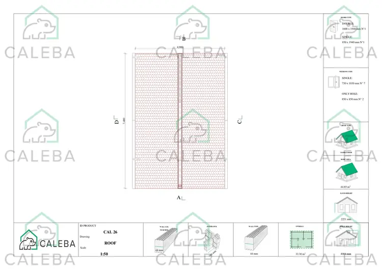 Casa de madera con porche y altillo GAIA 33.30 m², planta de cubierta