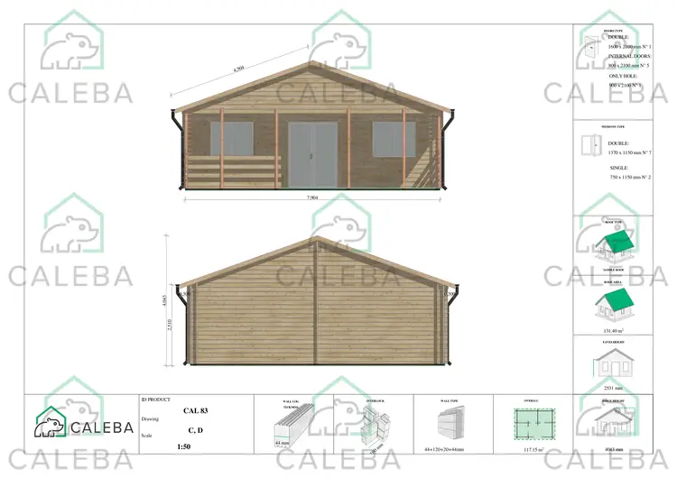 Casa de madera prefabricada FIRENZE 116 m², lados C/D