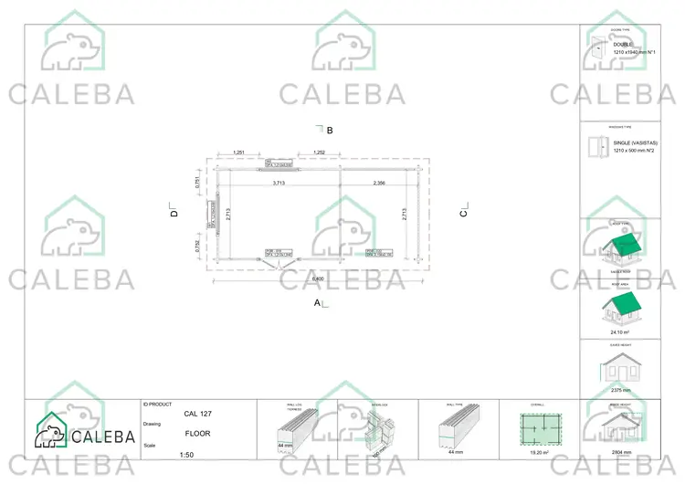Casa de madera para jardín con leñera FRIDA 19 m², planimetría
