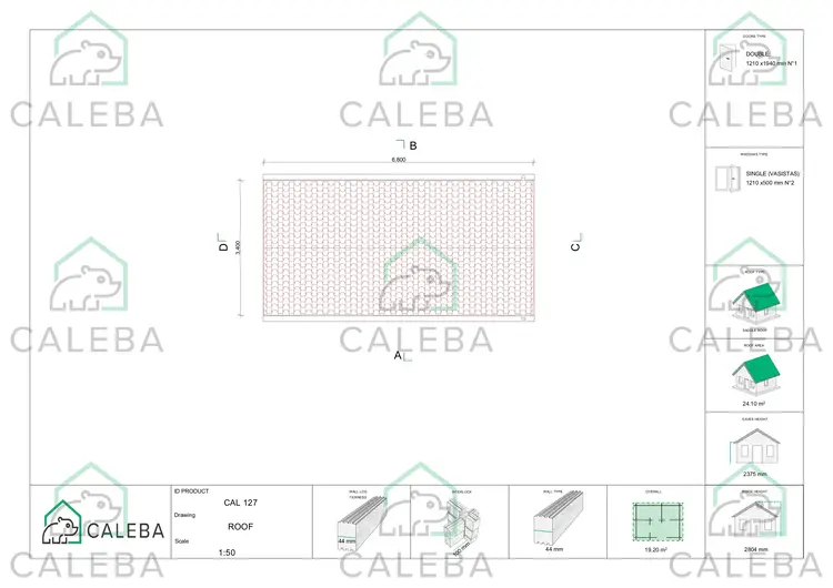 Casa de madera para jardín con leñera FRIDA 19 m², planta de cubierta