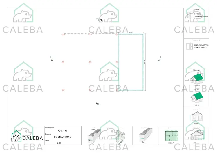 Cochera doble con trastero 45 m², plano de cimentación