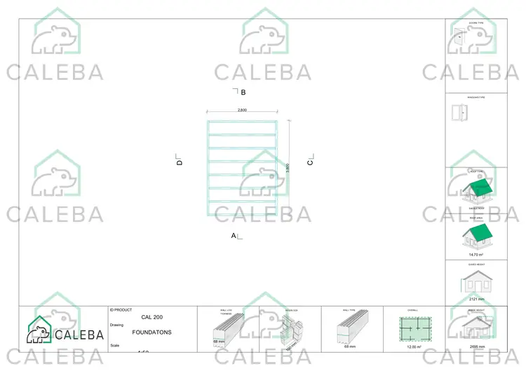 Gazebo de madera STELLA 12 m², plano de cimentación