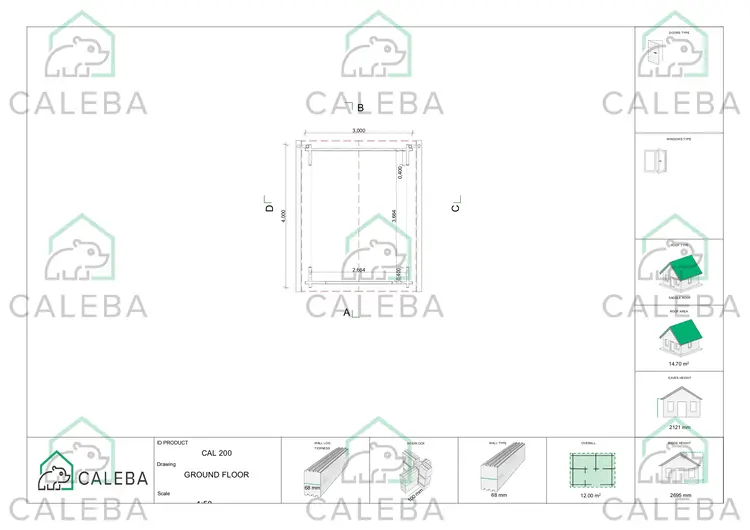 Gazebo de madera STELLA 12 m², planimetría