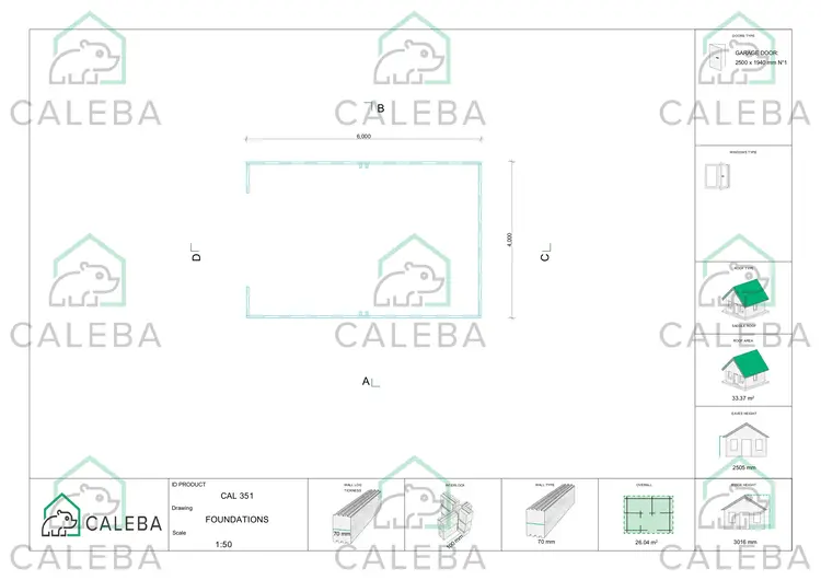 Garaje de madera ventilado 25 m², plano de cimentación