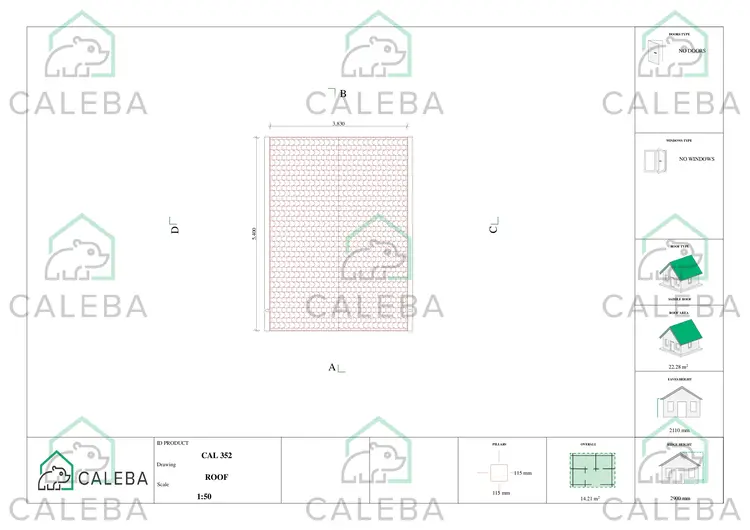 Cochera de madera 14 m², planta de cubierta