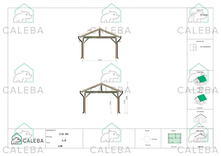 Cochera de madera 14 m², lados A/B