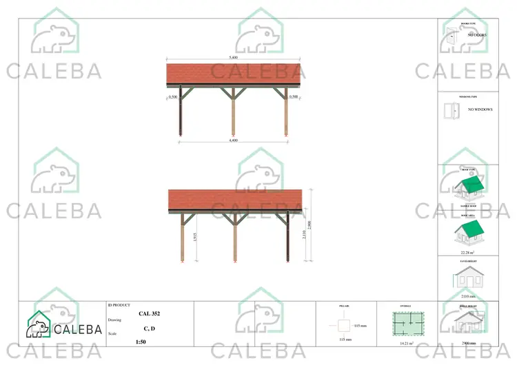 Cochera de madera 14 m², lados C/D