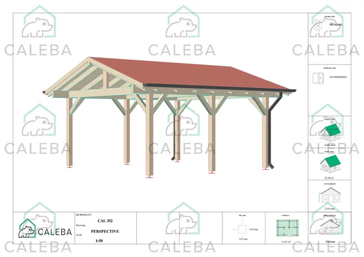 Cochera de madera 14 m², lados A/C