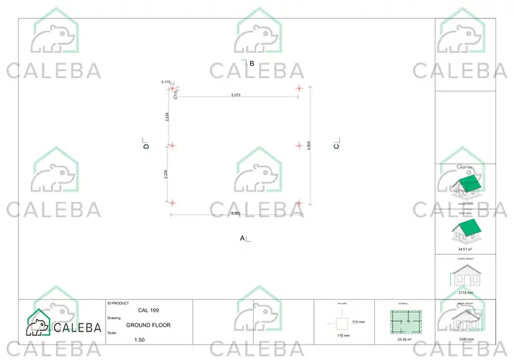 Cochera de madera 25 m², plano de cimentación