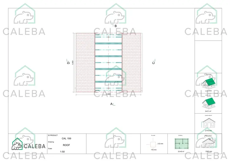 Cochera de madera 25 m², planta de cubierta