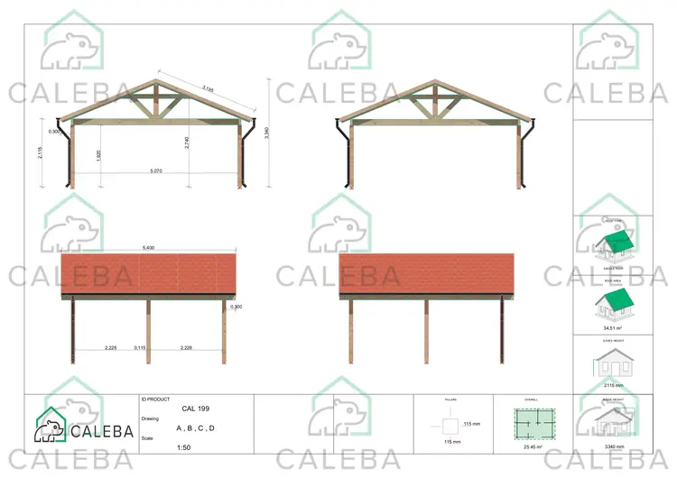 Cochera de madera 25 m², lados A/B/C/D