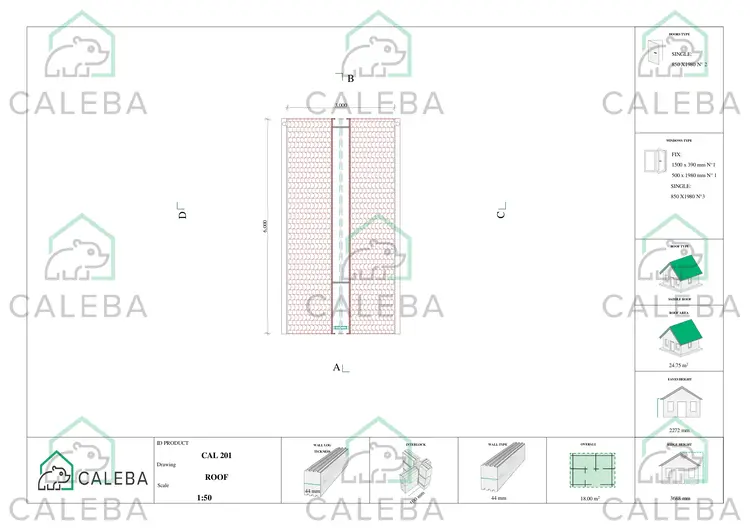 Casita de madera NINA 18 m², planta de cubierta