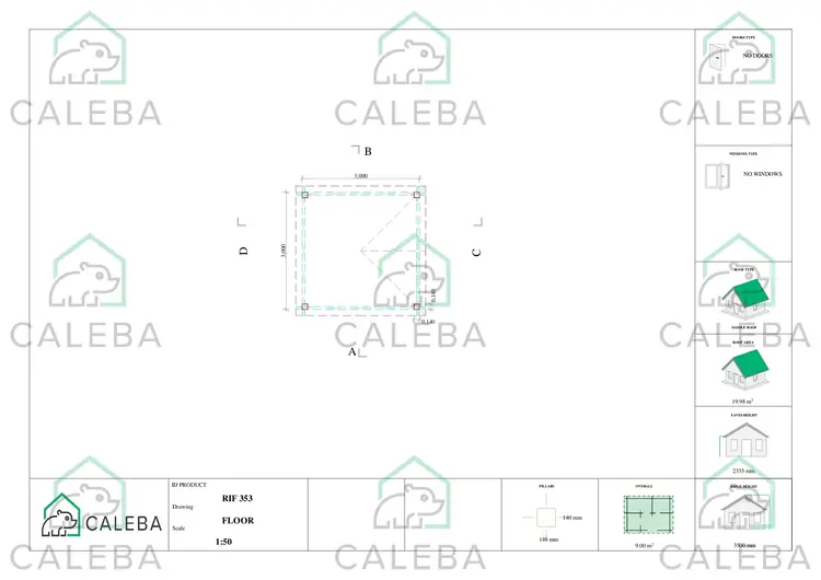 Pérgola de madera 9 m², planimetría
