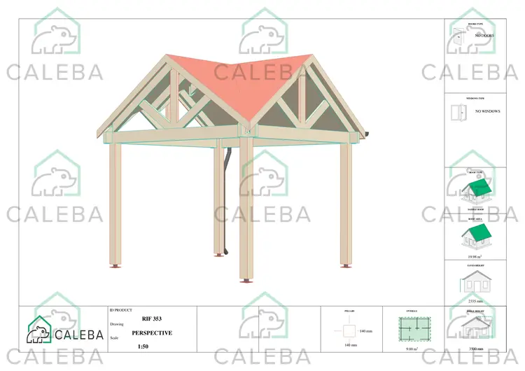 Pérgola de madera 9 m², lados A/C