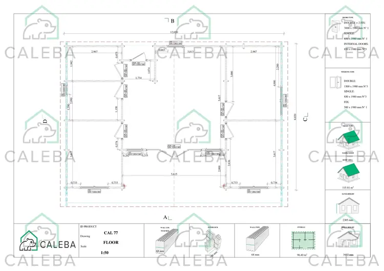 Cabaña de madera NATALIA 95 m², planimetría