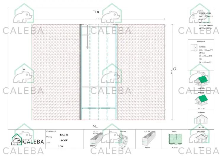 Cabaña de madera NATALIA 95 m², planta de cubierta