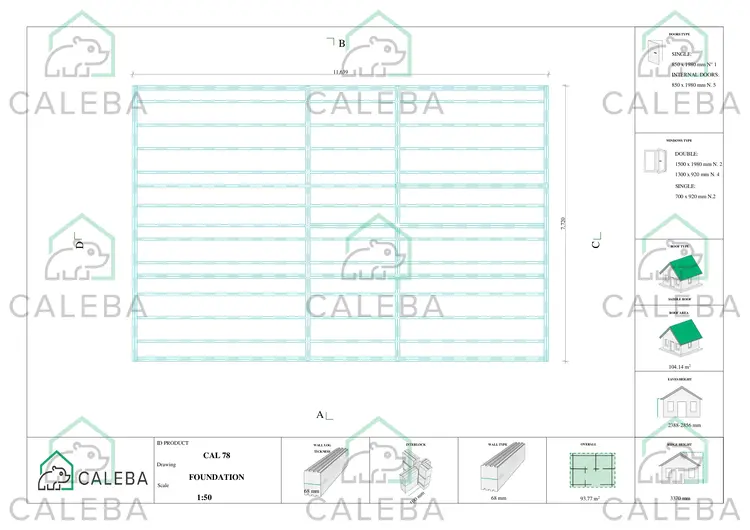 Casa de madera ROSALIA 95 m², plano de cimentación