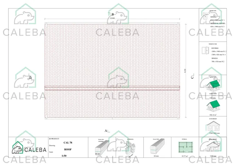 Casa de madera ROSALIA 95 m², planta de cubierta