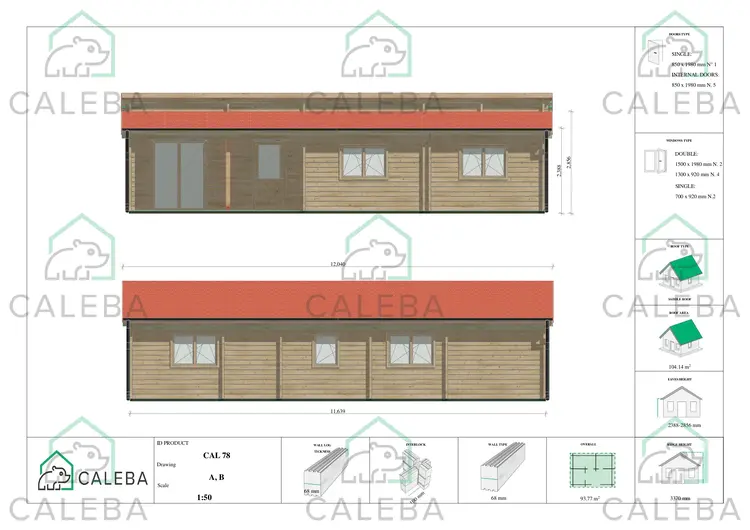 Casa de madera ROSALIA 95 m², lados A/B
