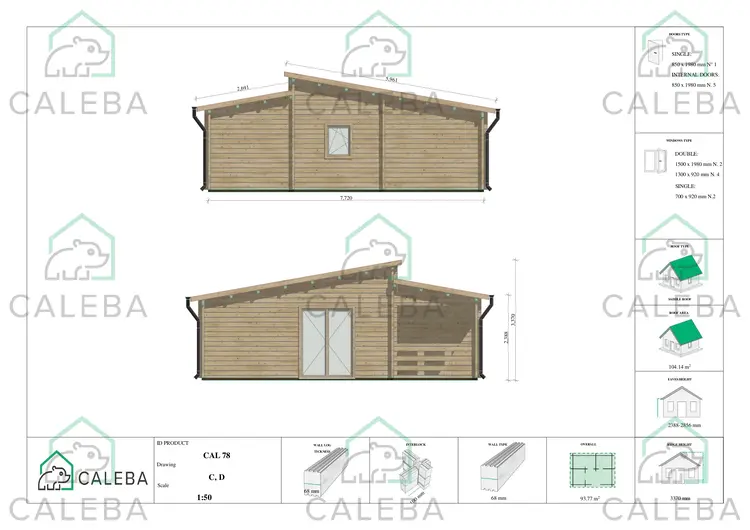 Casa de madera ROSALIA 95 m², lados C/D