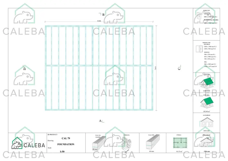 Cabaña de madera ASPEN 80 m², plano de cimentación
