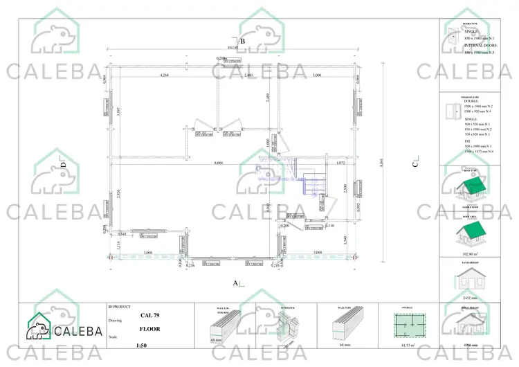 Cabaña de madera ASPEN 80 m², planimetría primera planta
