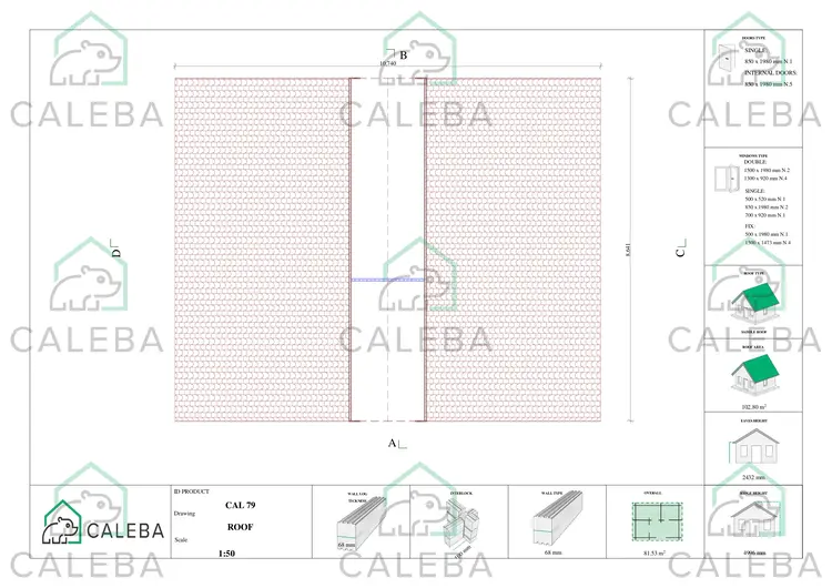 Cabaña de madera ASPEN 80 m², planta de cubierta