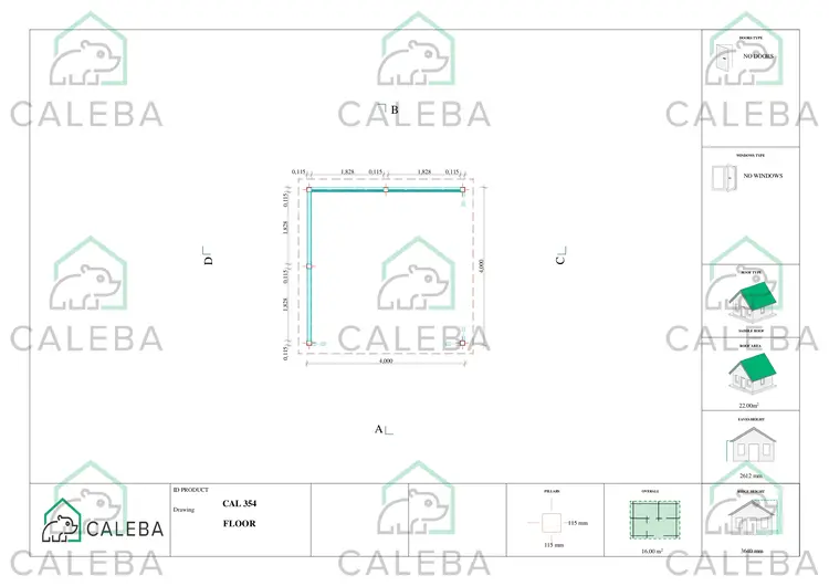 Gazebo de madera OLIVIA 16 m², planimetría