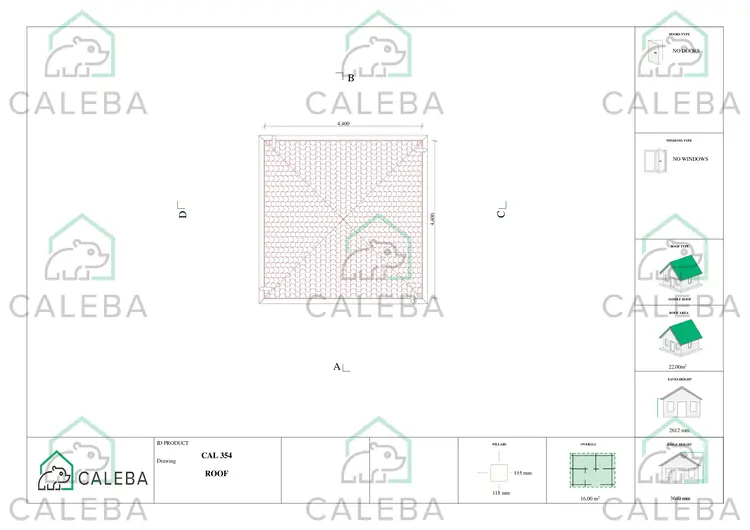 Gazebo de madera OLIVIA 16 m², planta de cubierta