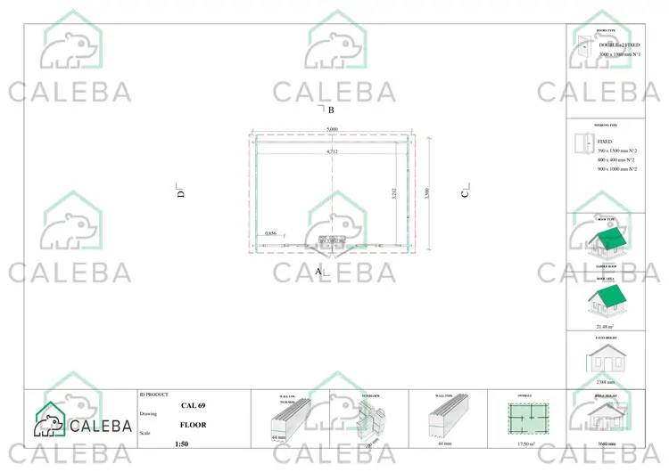 Casita de madera VIVIENNE 17.5 m², planimetría