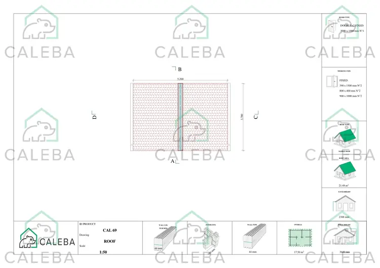 Casita de madera VIVIENNE 17.5 m², planta de cubierta