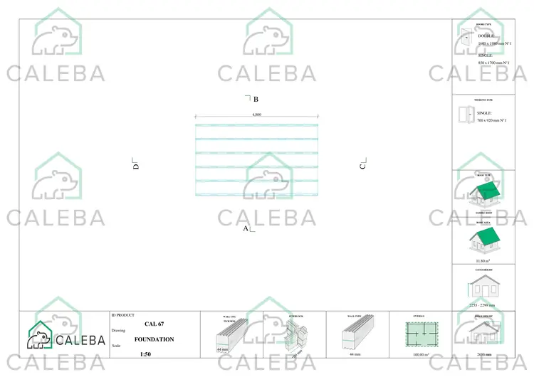 Cobertizo de madera ALLEGRA 15 m², plano de cimentación