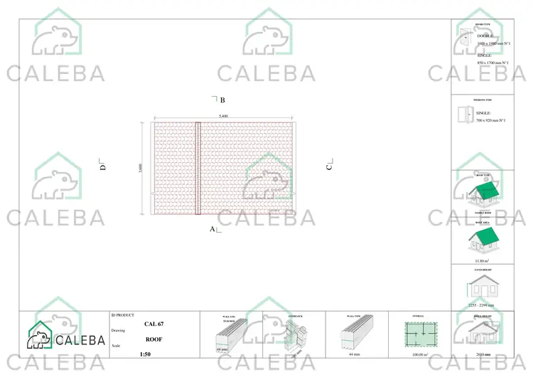 Cobertizo de madera ALLEGRA 15 m², planta de cubierta