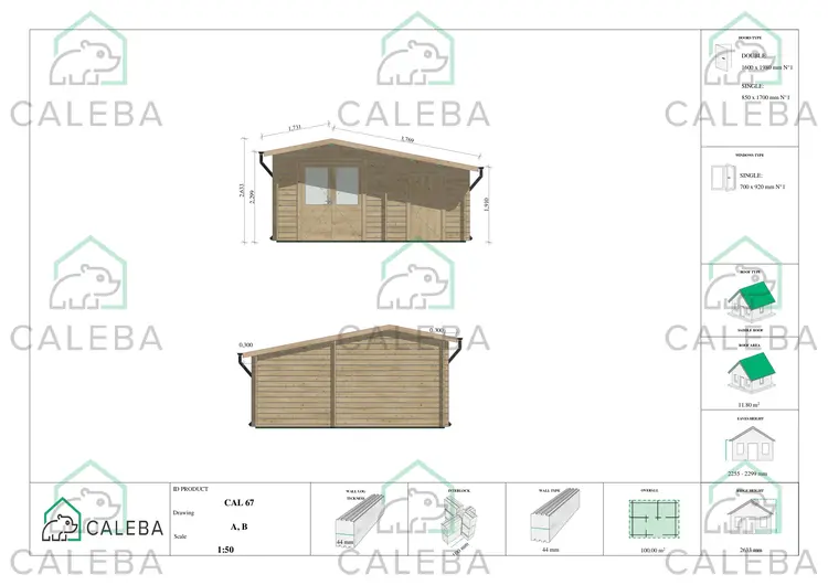 Cobertizo de madera ALLEGRA 15 m², lados A/B