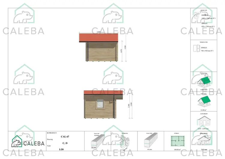Cobertizo de madera ALLEGRA 15 m², lados C/D