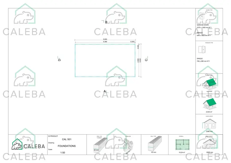 Garaje de madera 18 m², plano de cimentación