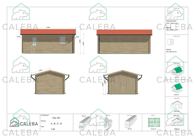 Garaje de madera 18 m², lados A/B/C/D