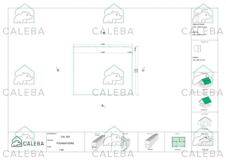 Garaje en madera 25 m², plano de cimentación