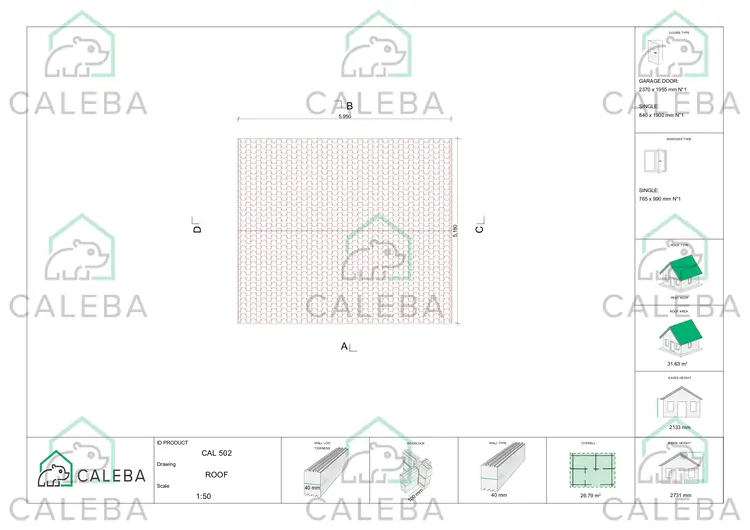 Garaje en madera 25 m², planta de cubierta