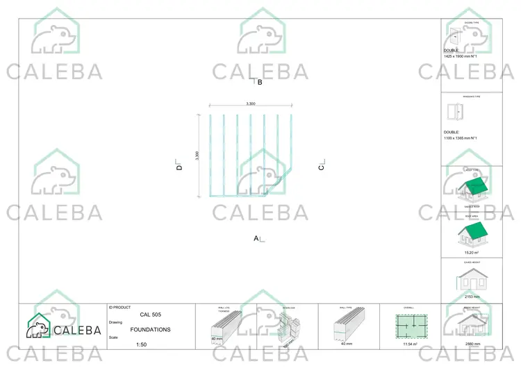 Casita de madera KARIN 12 m², plano de cimentación