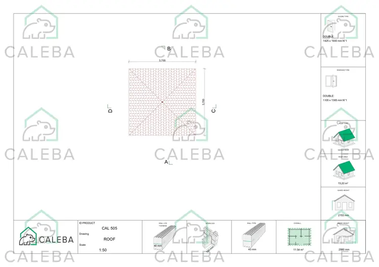 Casita de madera KARIN 12 m², planta de cubierta