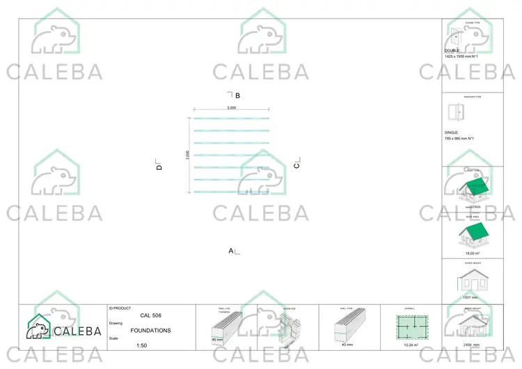 Cobertizo de madera SALLY 10 m², plano de cimentación