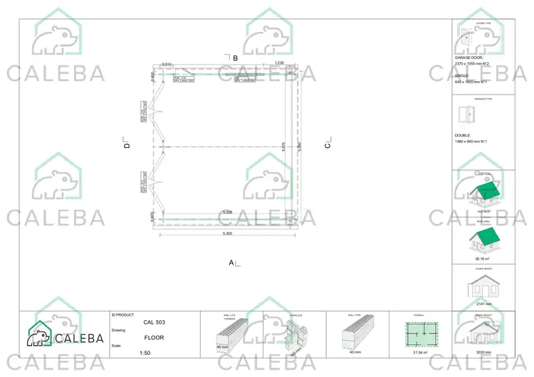 Garaje doble de madera 30 m², planimetría