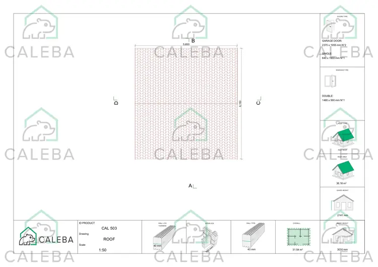 Garaje doble de madera 30 m², planta de cubierta
