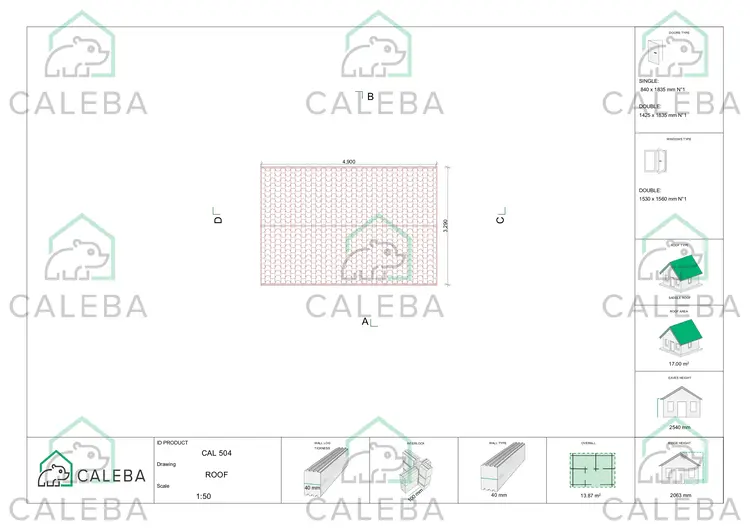 Casita de madera ALEXIA 14 m², planta de cubierta