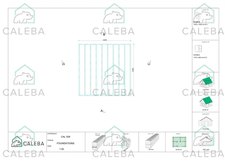 Caseta de jardín MARTA 25 m², plano de cimentación