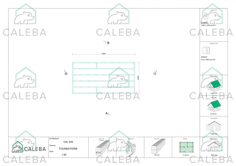 Cobertizo de madera ZAIRA 17 m², plano de cimentación