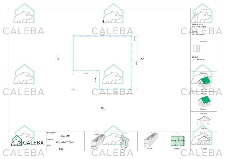 Garaje de madera 30 m², plano de cimentación