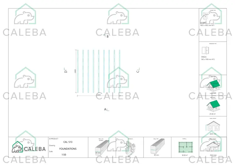Caseta de jardín BENEDETTA 16 m², plano de cimentación